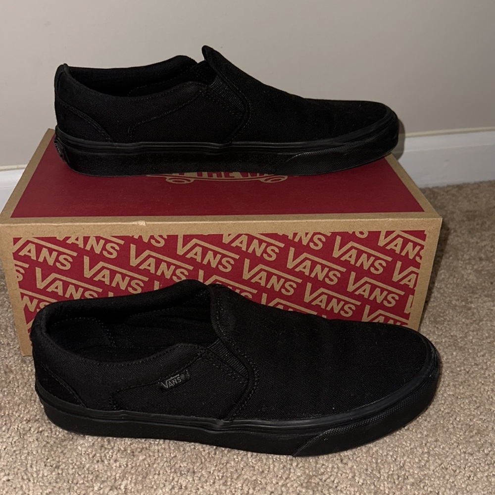 Vans Black Asher Canvas Shoes Slides Slip On